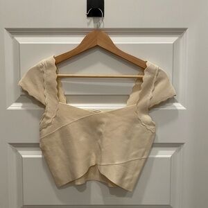 Anthropologie Cream Scalloped Blouse